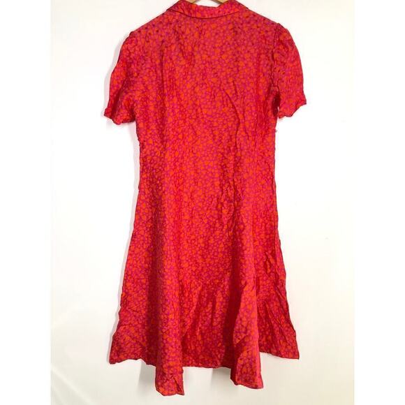 Tara Jarmon Rozenn Dress Hearts Printed Collared Shirtdress Midi Pink Orange XXL - Picture 6 of 10